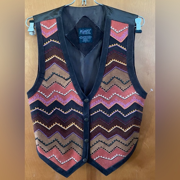 Vintage Agapo Southwestern Leather Vest - Picture 1 of 4